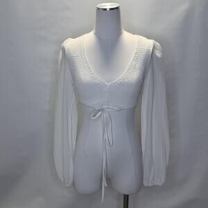 Le Lis Shirt Womens Small White Smocked Crop Top Long Sleeve 100% Cotton